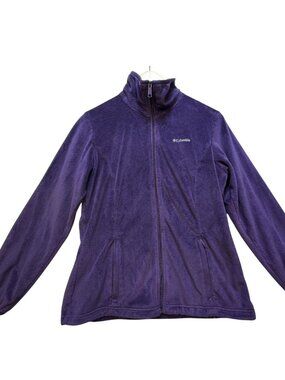 Columbia Womens Fleece Jacket Large Purple Full Zip Winter Stand Collar Outdoors